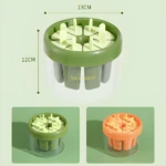 Molde para paletas de helado verde y naranja, con medidas visibles de 13cm y 11cm.