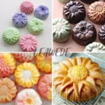 Moldes de silicona en forma de flor para velas y repostería, varios colores y diseños.