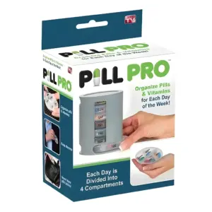 Pastillero Pill Pro semanal en su empaque, organiza pastillas y vitaminas por día.