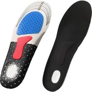 Plantillas deportivas ortopédicas para calzado con soporte de arco y amortiguación de gel.