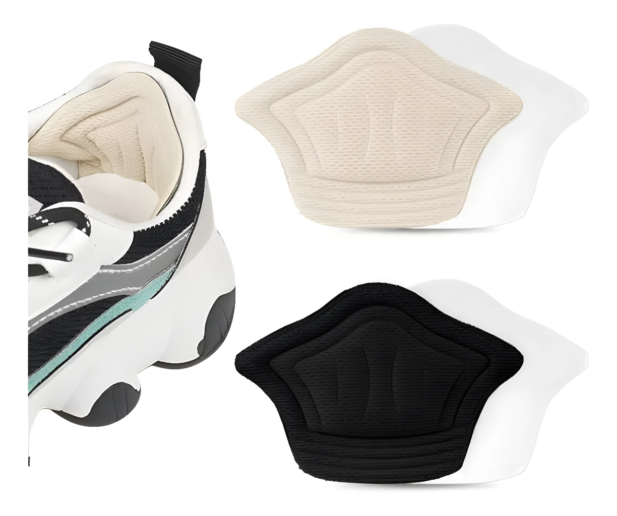 Set x2 pares de plantillas ortopédicas negras y beige para zapatillas deportivas, con soporte para talón.
