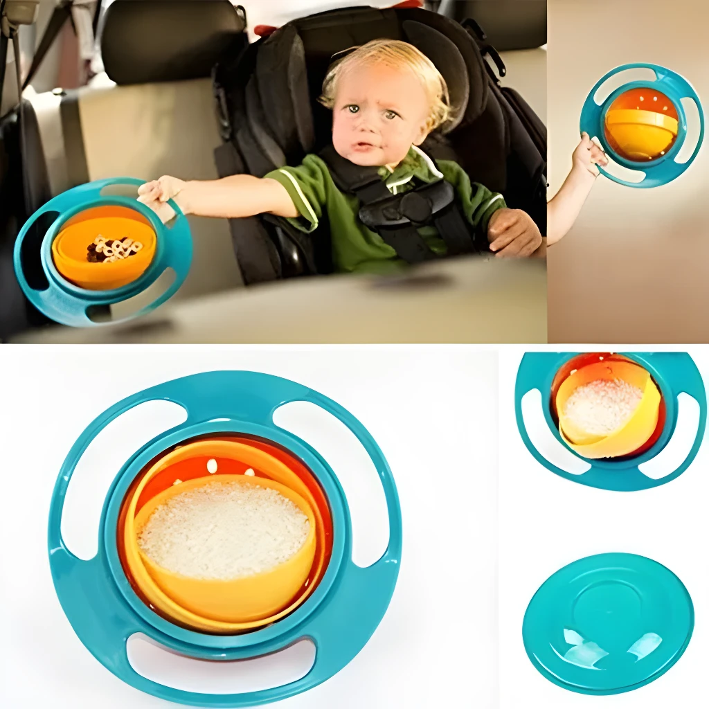 Plato giratorio para bebé, ideal para carro o mesa, evita derrames.