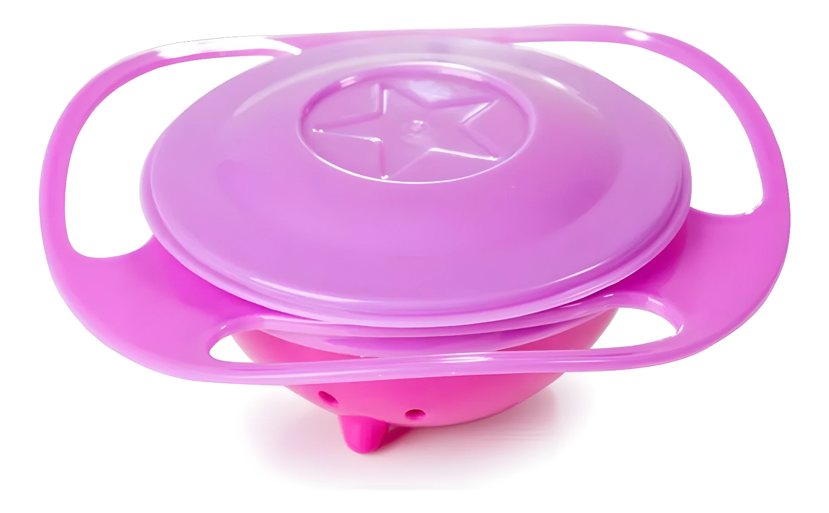 Plato giratorio anti-derrames para bebés, púrpura y rosa, con forma de estrella.