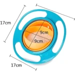 Plato giratorio para bebé azul y naranja, 17cm de diámetro, medidas internas 9cm.