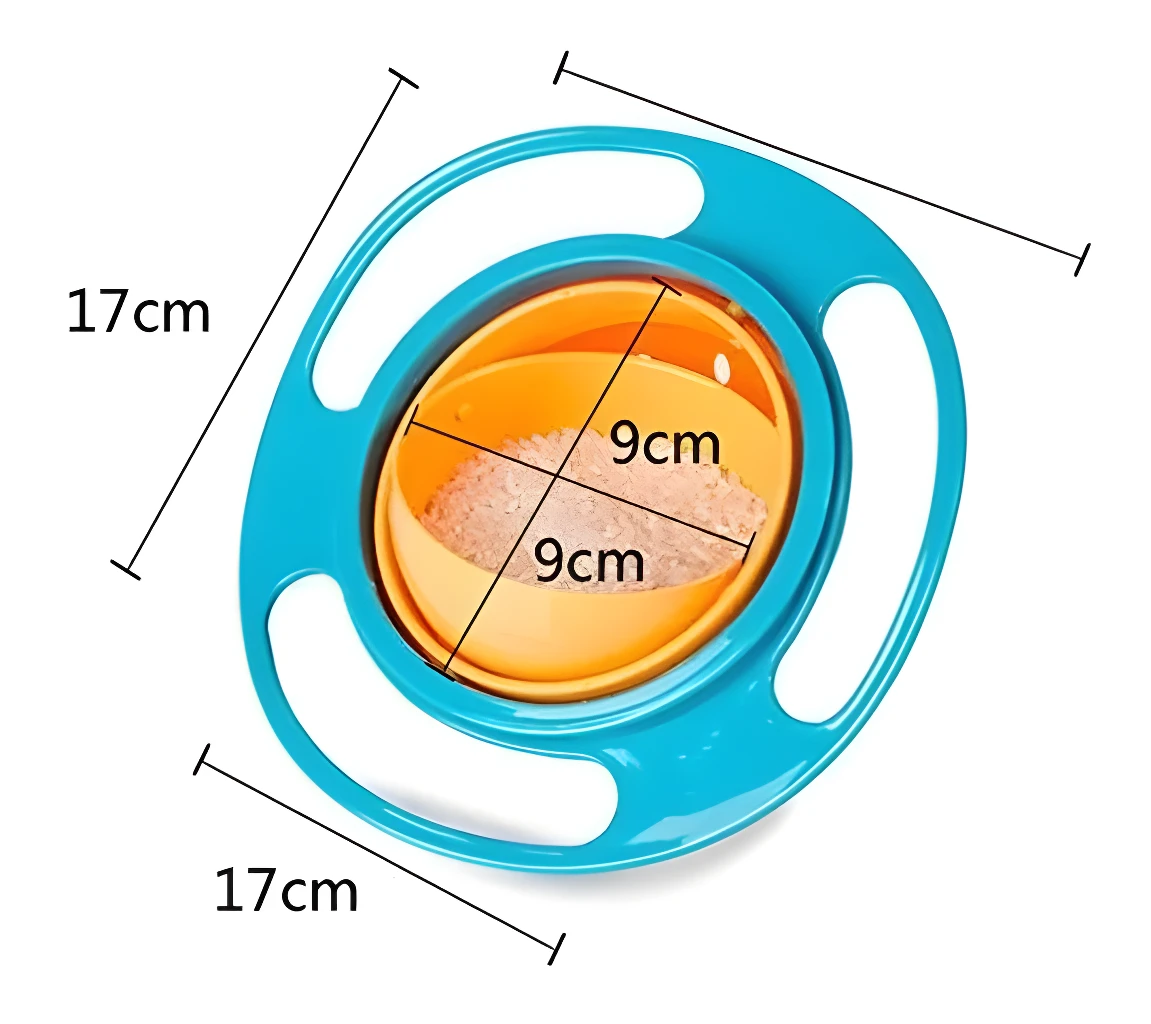 Plato giratorio para bebé azul y naranja, 17cm de diámetro, medidas internas 9cm.