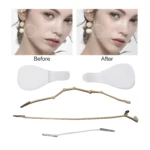 Cinta facial Secret Lift: antes y después con parches y bandas para lifting facial invisible.