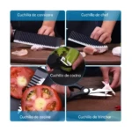 Set de cuchillos de cocina: carnicero, chef, pelador y tijeras.