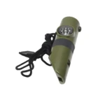 Silbato de supervivencia 7 en 1 con brújula, linterna y más, color verde.