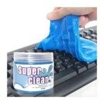 Slime gel limpiador azul para teclados y carros, elimina polvo y suciedad.