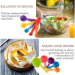 Set de 10 tazas y cucharas medidoras de colores para cocina y repostería.