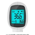 Termómetro infrarrojo con pantalla retroiluminada de lectura fácil y memoria.