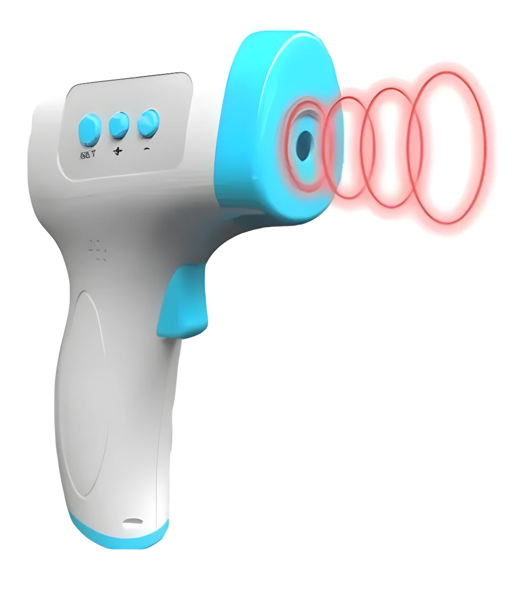 Termómetro digital infrarrojo sin contacto, con puntero láser y pantalla LED.