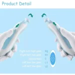Pulidor eléctrico de uñas para bebés: muestra las configuraciones de marcha y giro R2, R1, 0, L1, L2.