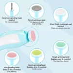 Pulidor eléctrico de uñas para bebés con cabezales intercambiables para diferentes edades.