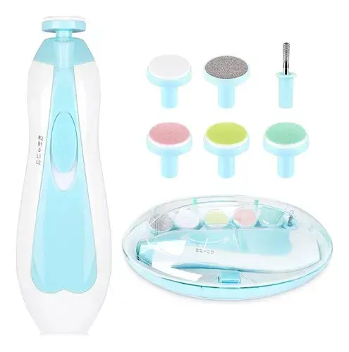 Pulidor eléctrico de uñas para bebés con 6 accesorios y estuche organizador.