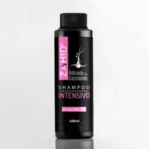 Botella de shampoo ZAHID 450ml, anticaída y crecimiento con Minoxidil 2% para mujer.