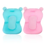 Cojín de baño para bebé azul y rosa con forma de oso, ideal para el baño.