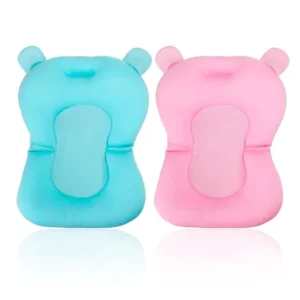 Cojín azul y rosa para bañera de bebé, con forma de oso, suave y flotante.