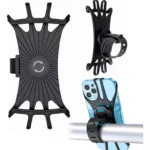 Soporte universal para celular de bicicleta, giratorio 360°, negro, para manillar.