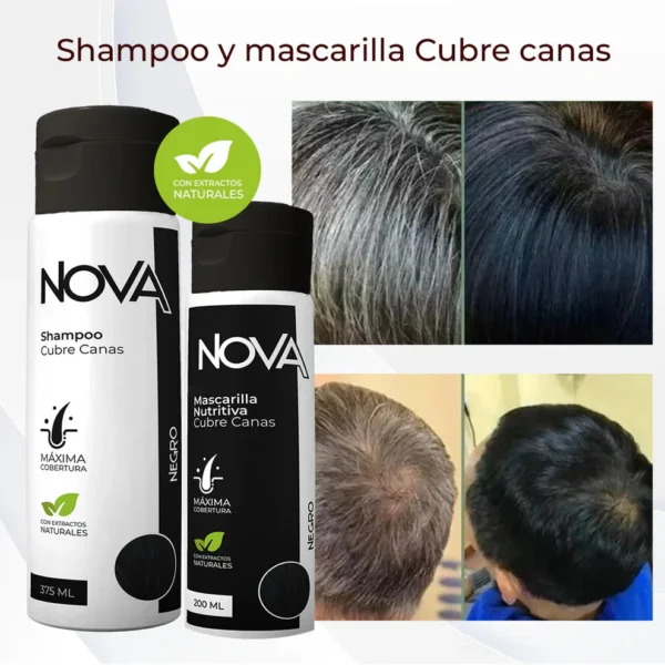 Nova Shampoo Cubre Canas: tratamiento para cabello canoso, antes y después.