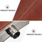 Detalle de whiskera licorera forrada en cuero marrón de 8 oz con boquilla metálica.