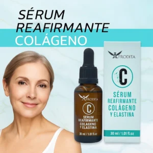 Sérum reafirmante Colágeno y Elastina Afrodita, con rostro de mujer.