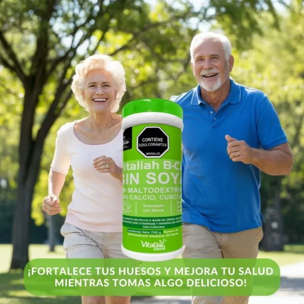 B-Cal Malteada: pareja mayor activa disfrutando mientras fortalece huesos y salud.