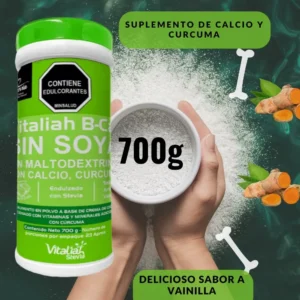 B-Cal Malteada: suplemento de calcio y cúrcuma sabor vainilla con 700g de polvo.