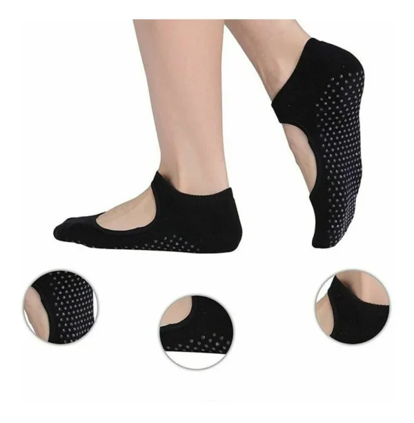 Set x3 medias de yoga sport negras con agarre para pilates y ejercicio.