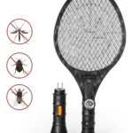 Raqueta eléctrica mata mosquitos Divitech con linterna, ideal para interiores y exteriores.