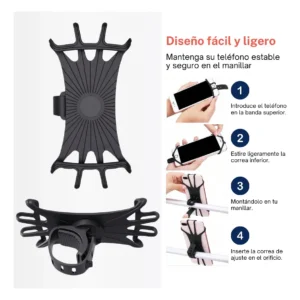 Soporte para celular de bicicleta: fácil, ligero y seguro. Montaje rápido en manillar.