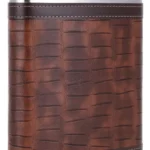 Wiskera de acero inoxidable con forro de cuero marrón texturizado, 8 oz.