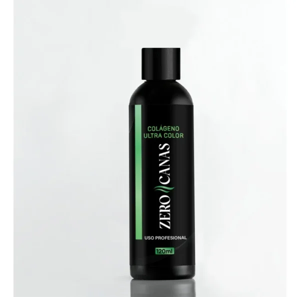 Botella negra de Zero Canas Colágeno Ultra Color para uso profesional, 120ml.