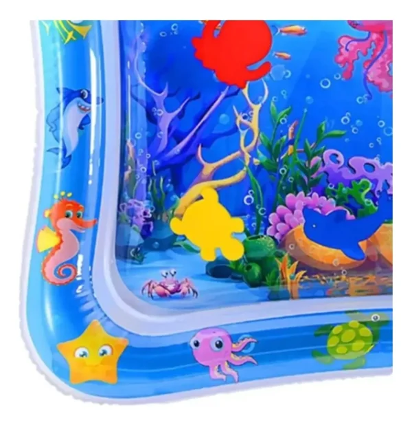 Tapete inflable de agua para bebés con animales marinos: tiburón, pulpo, tortuga, pez y estrella.