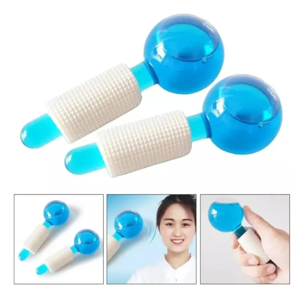 Globos de helio para masaje facial refrescante con esfera azul y mango texturizado.