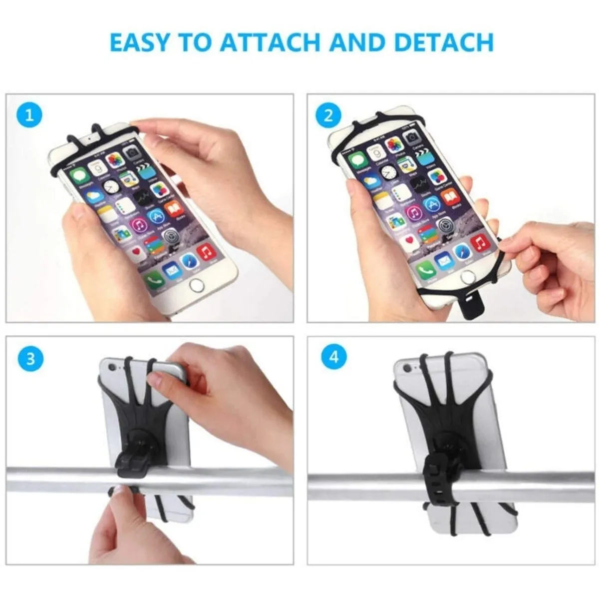 Soporte universal para celular en bicicleta, fácil de instalar y desmontar.