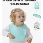 Set x2 Babero Silicona Impermeable con portabiberón y diseño fácil de guardar.