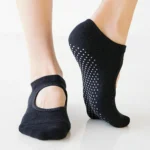 Medias de yoga sport negras con agarre, tipo bijection, para mujer.