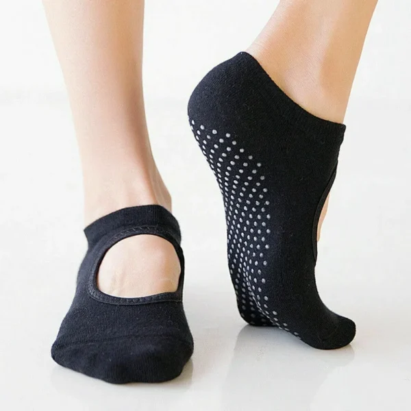Medias de yoga sport negras con agarre, tipo bijection, para mujer.