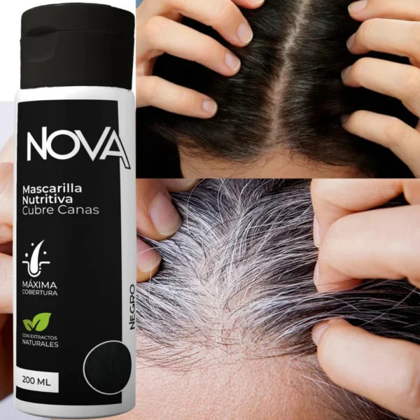 Nova Shampoo Cubre Canas Negro: cubre canas nutre el cabello, máximo cubrimiento natural.