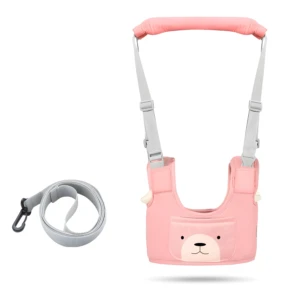 Arnés de aprendizaje para bebé con diseño de oso, color rosa, con correa.