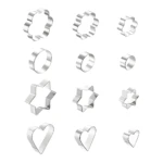 Juego de cortadores de galleta: flores, círculos, estrellas y corazones de metal.