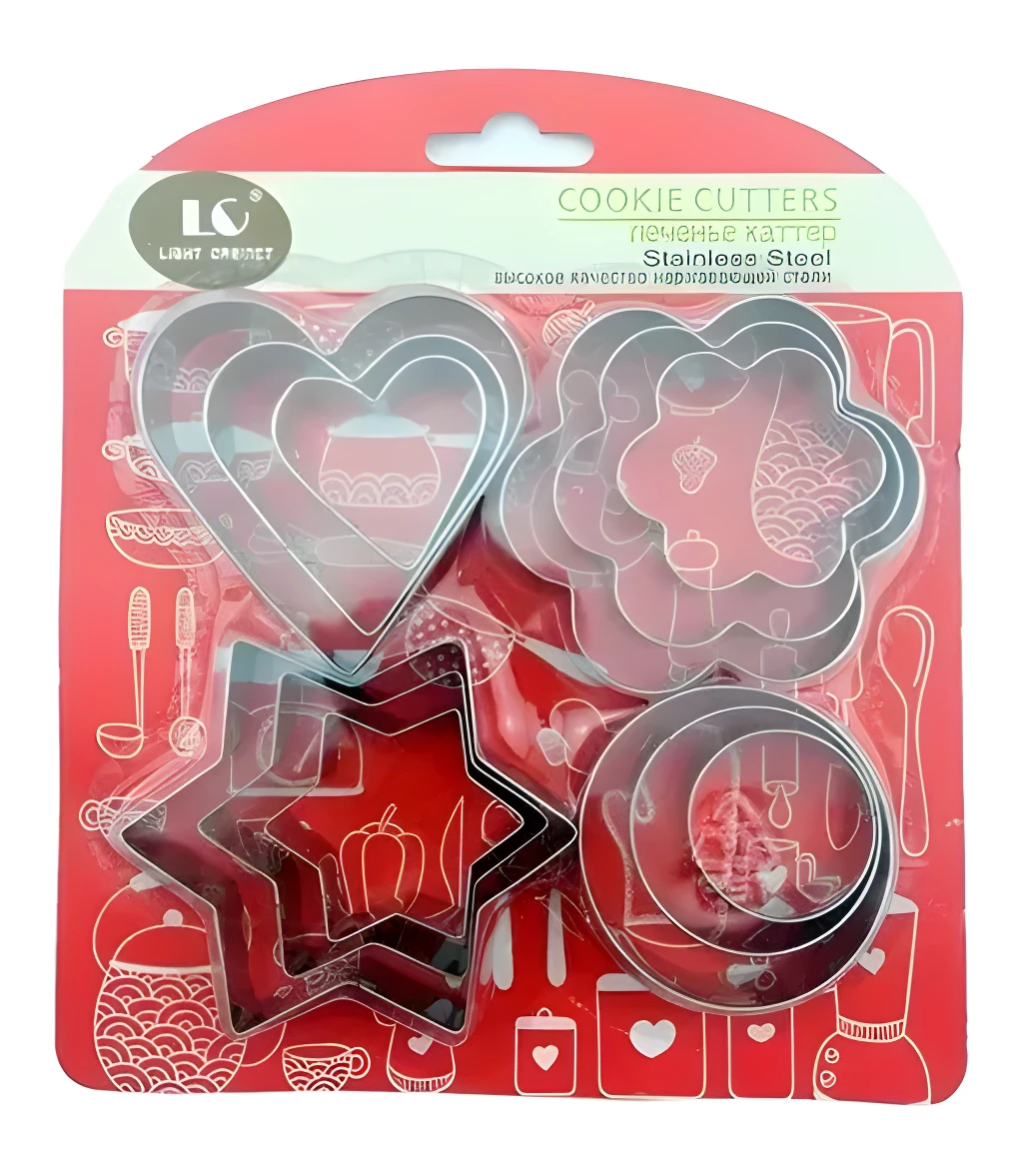 Cortadores de galleta en forma de corazón, estrella, flor y círculo de acero inoxidable.