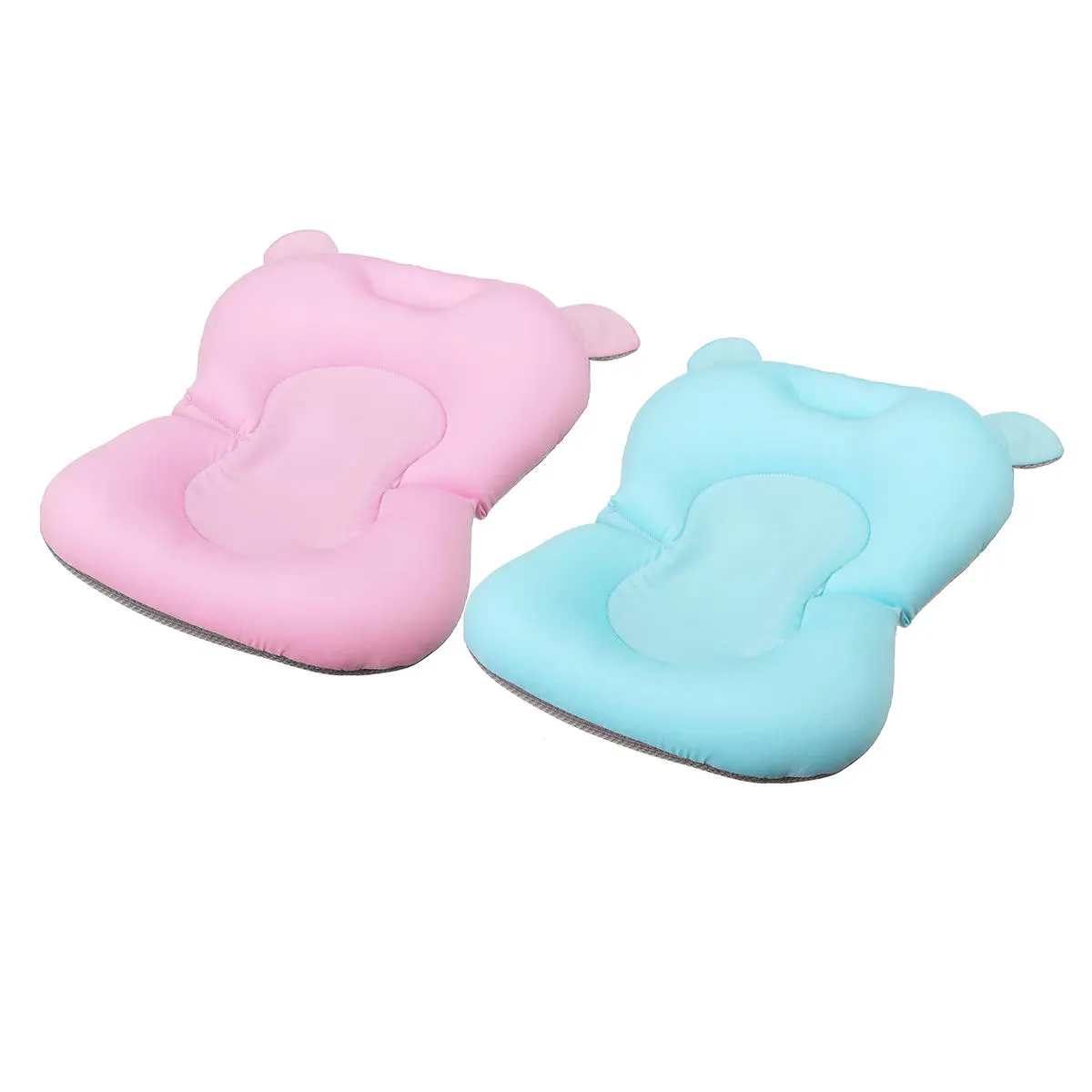Cojín para bañera de bebé azul y rosa con diseño de oso, ideal para el baño seguro y cómodo de tu bebé.