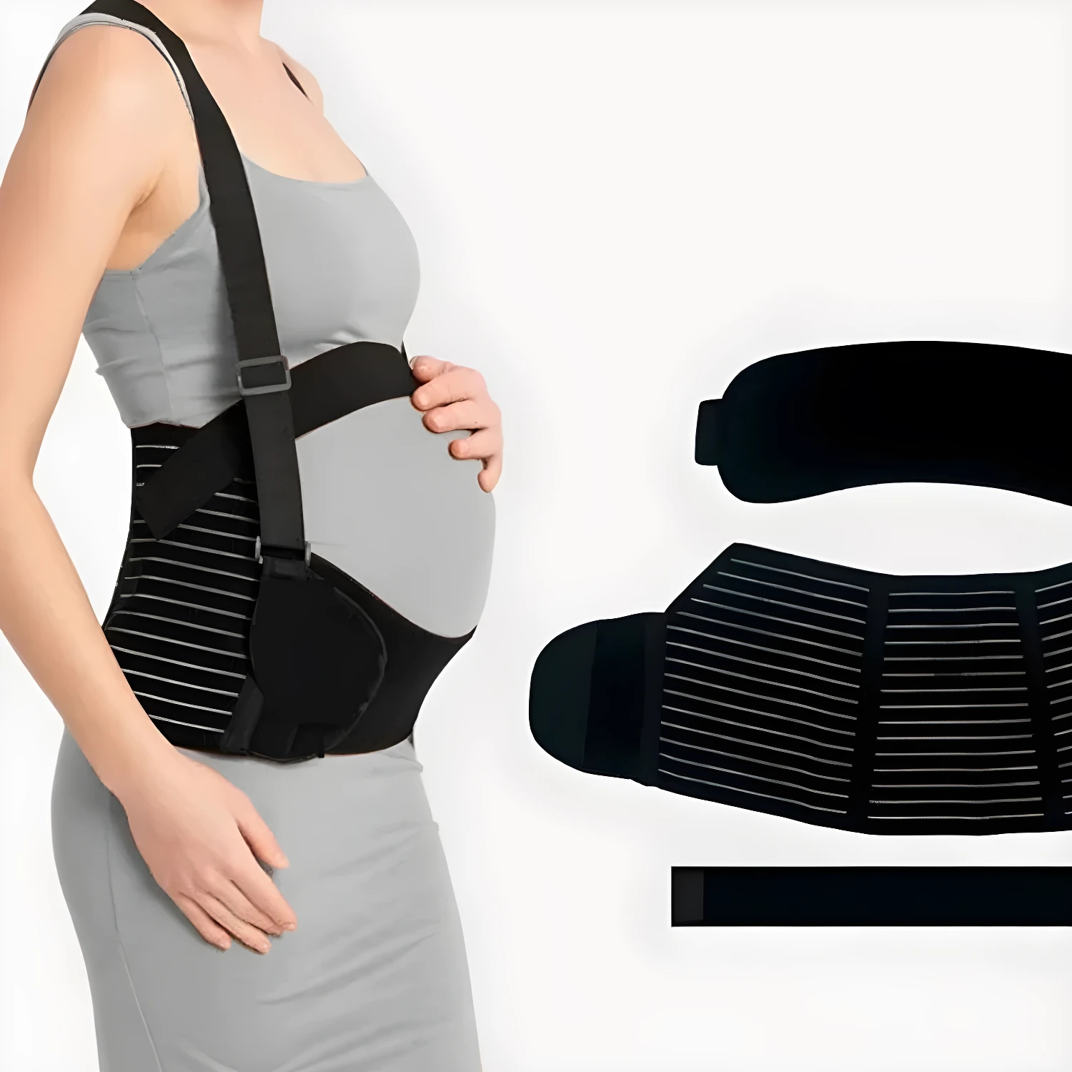 Faja cinturón soporte materna y cintura, de maternidad negra con tirantes para embarazadas.