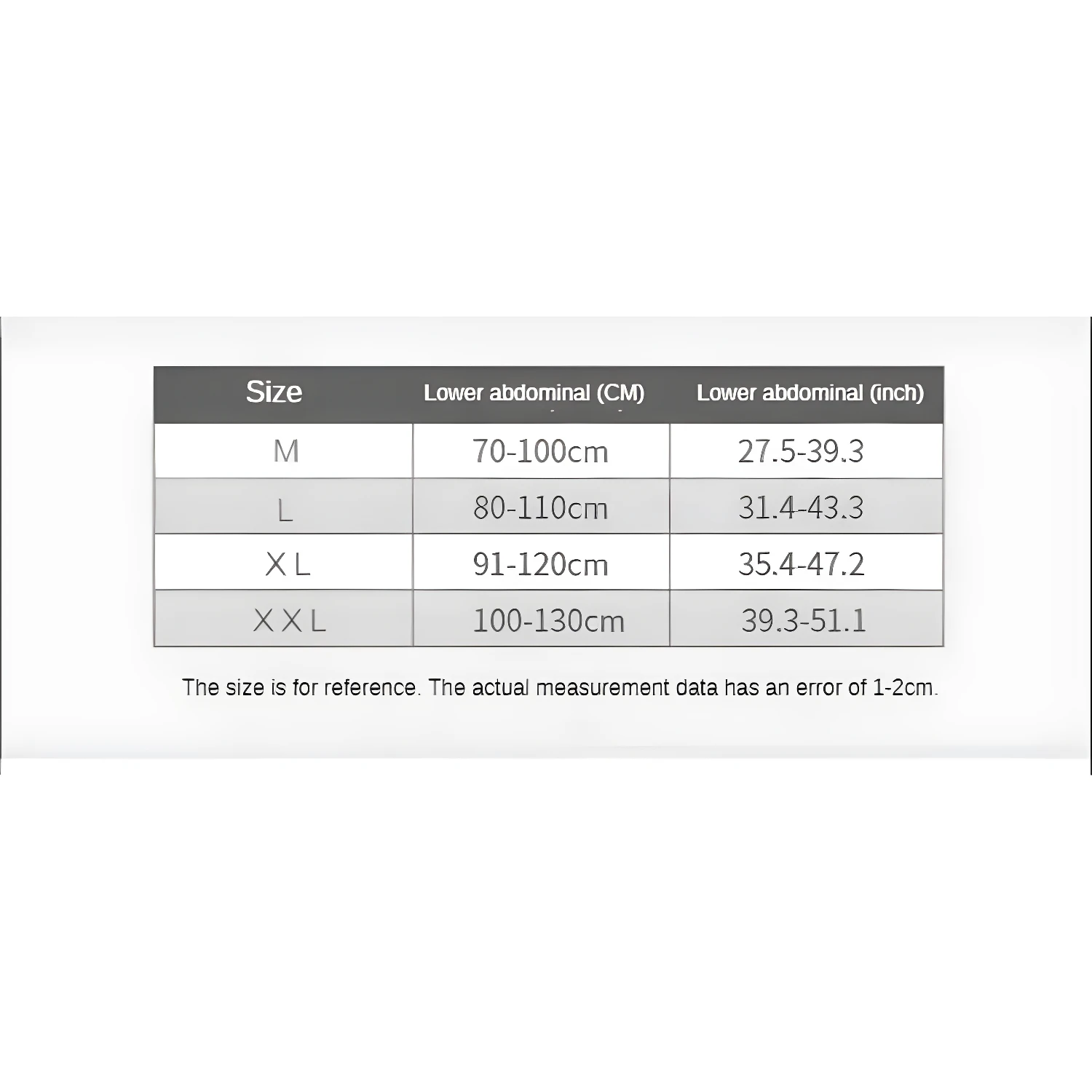 Tabla de tallas de faja de soporte materno y de cintura: M, L, XL, XXL.