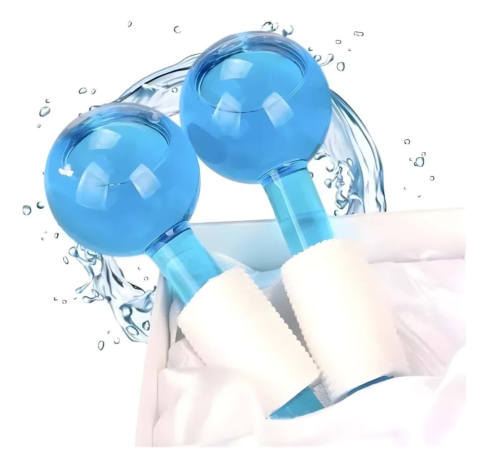 Globos de helio para masaje facial azul hielo con detalles de agua.