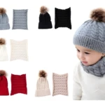 Gorro y bufanda para bebé de tejido trenzado con pompón, ideal para el frío.