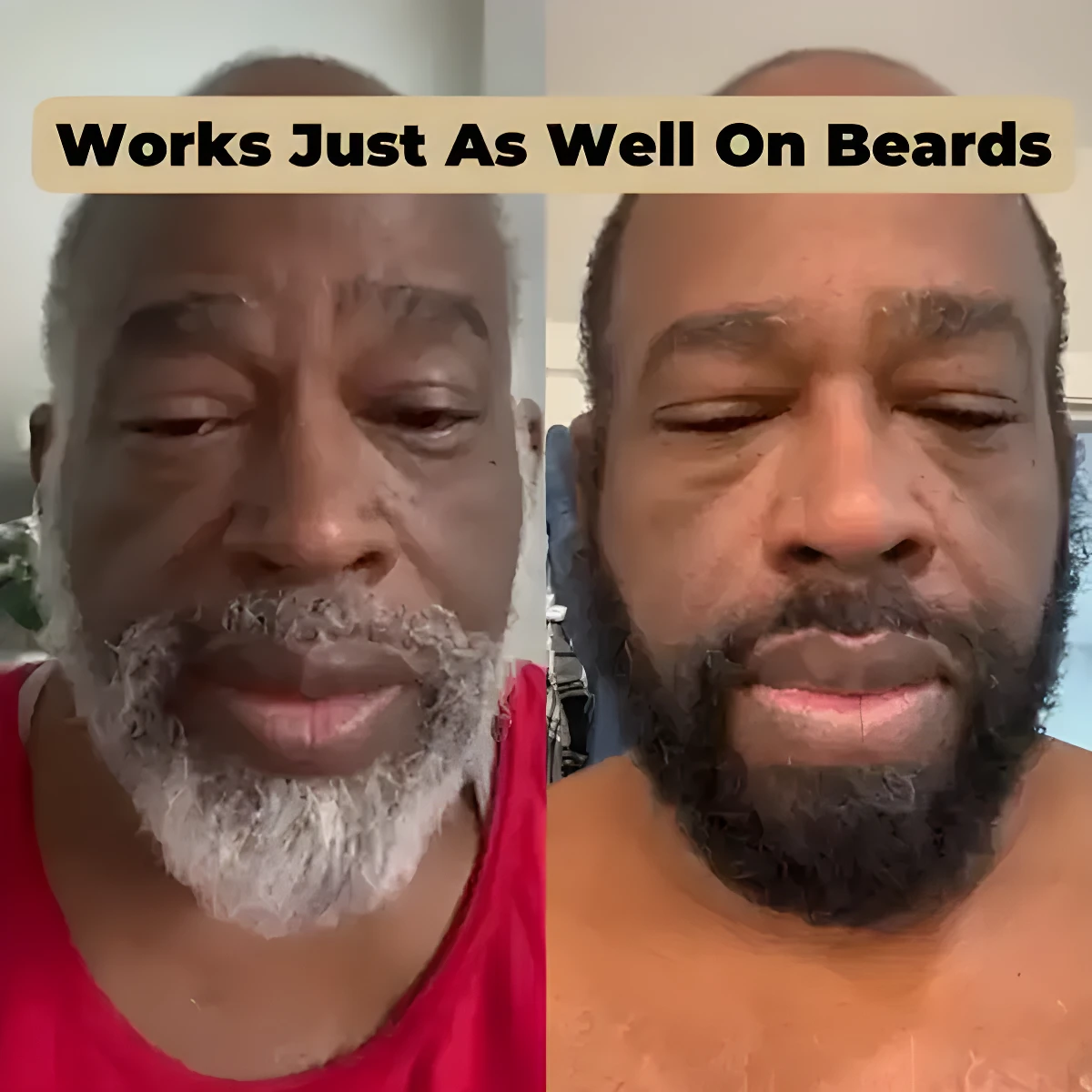Comparativa hombre con barba gris usando Nova Shampoo Cubre Canas para un color negro.