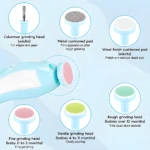 Pulidor eléctrico para bebés: 6 cabezales para distintos usos y edades, ideal para cuidado de uñas.